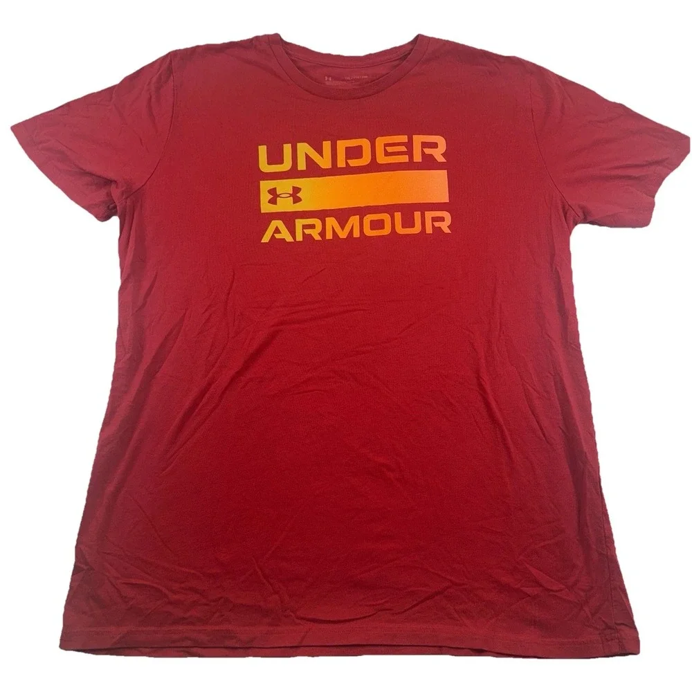Under Armour Men's Adult 2XL Tee Shirt‎ T Red Loose Heatgear Big Logo Athletic